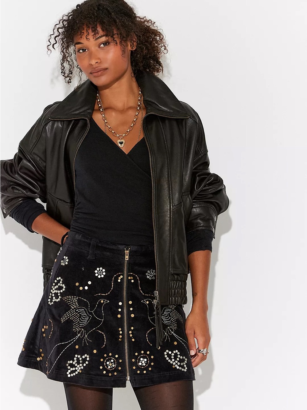 Free People Quetzel Black Embellished Velvet Mini Skirt